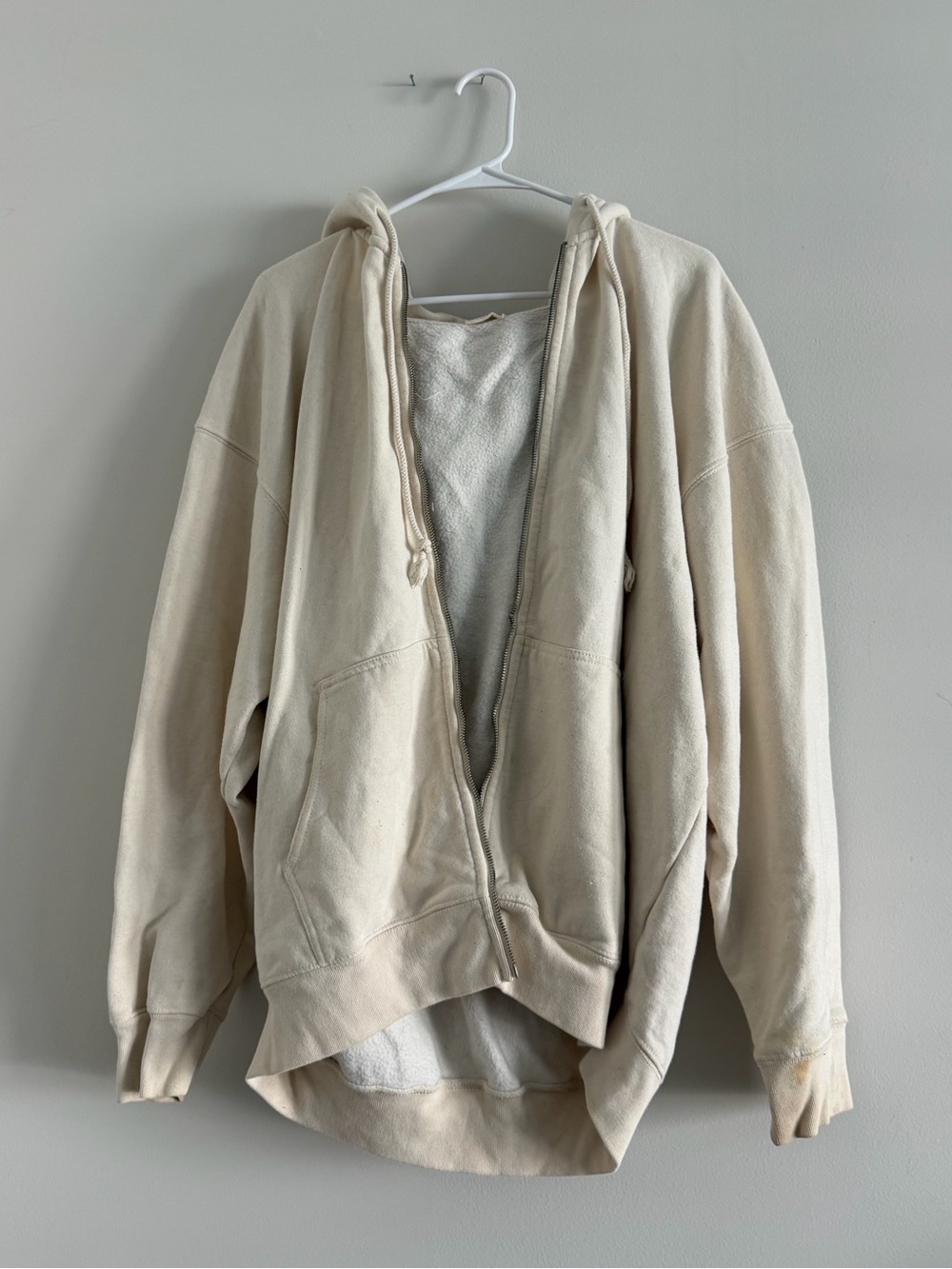 Brandy Melville Cream Zip-Up Hoodie with Hood